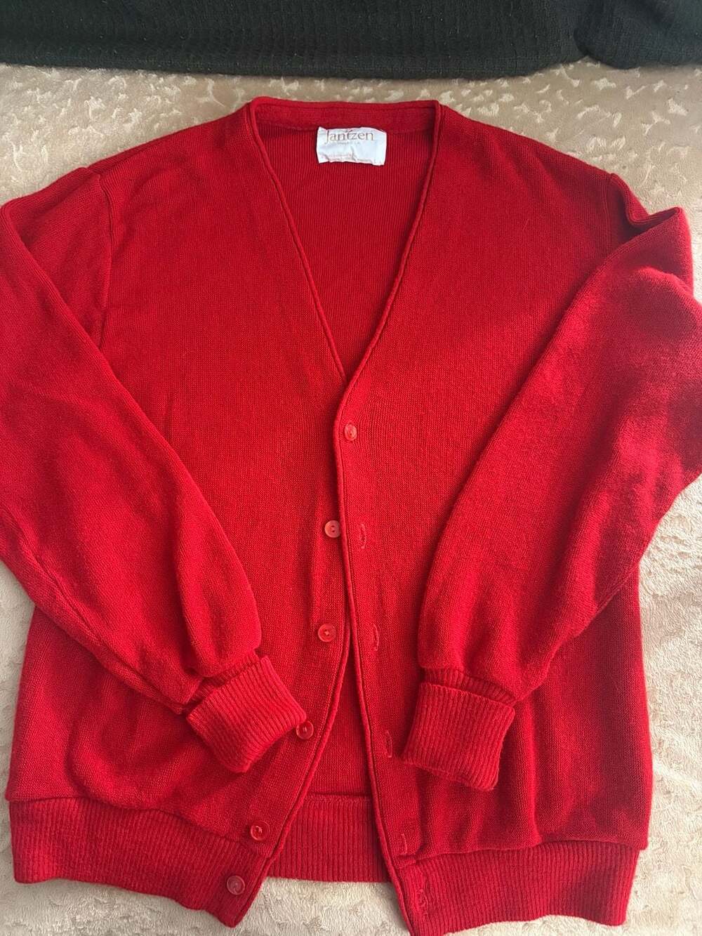 Vintage Jantzen Red Knit Cardigan Sweater Size L Made in USA
